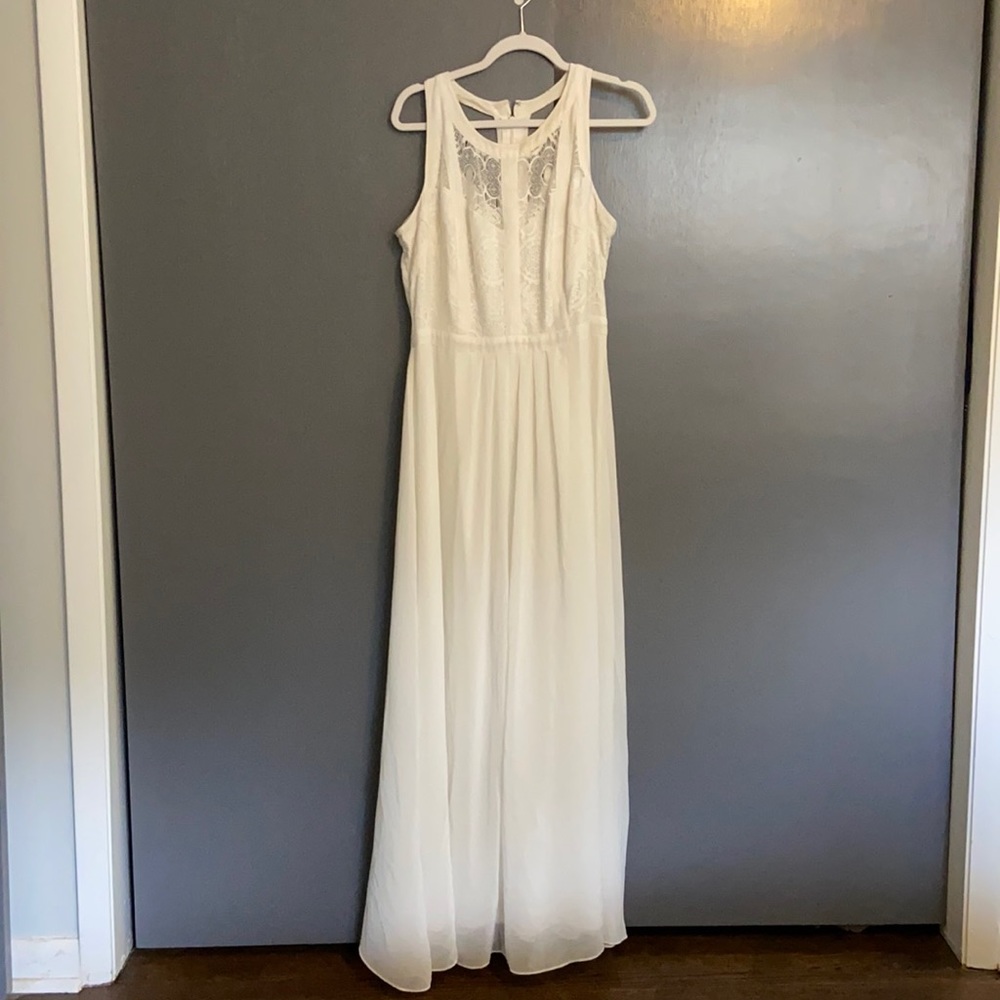 White flowy dress with lace detail top